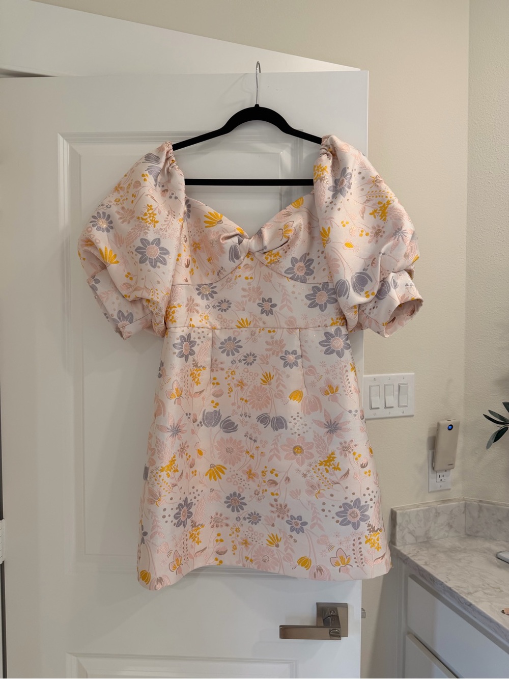 Slate & Willow Pink Floral Puff-Sleeve Mini Dress